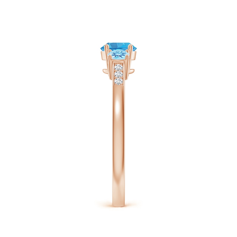 5mm AA Three Stone Round Swiss Blue Topaz Ring with Diamond Accents in Rose Gold side-2