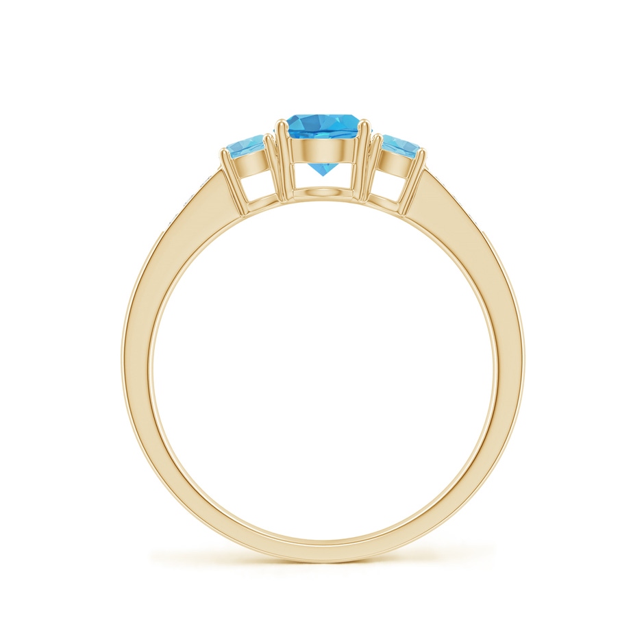 5mm AA Three Stone Round Swiss Blue Topaz Ring with Diamond Accents in Yellow Gold side-1