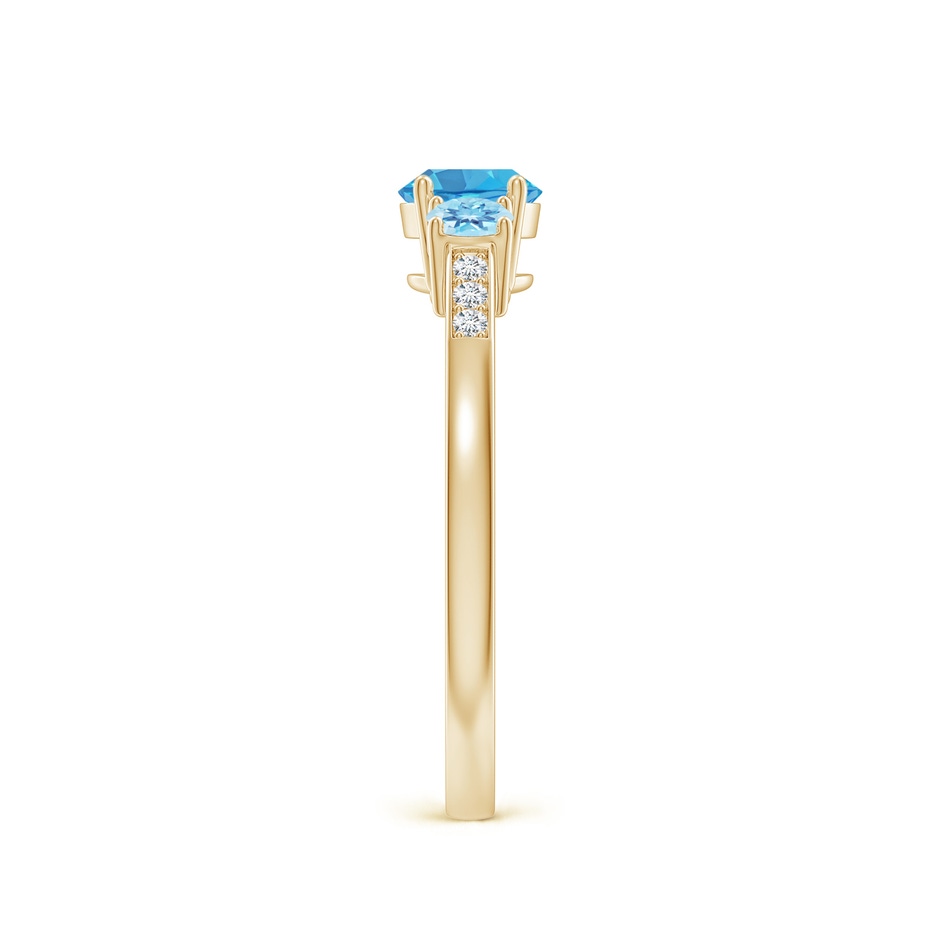 5mm AA Three Stone Round Swiss Blue Topaz Ring with Diamond Accents in Yellow Gold side-2