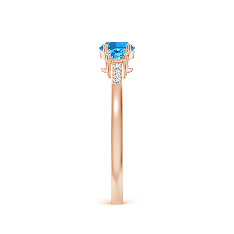 5mm AAAA Three Stone Round Swiss Blue Topaz Ring with Diamond Accents in Rose Gold side-2