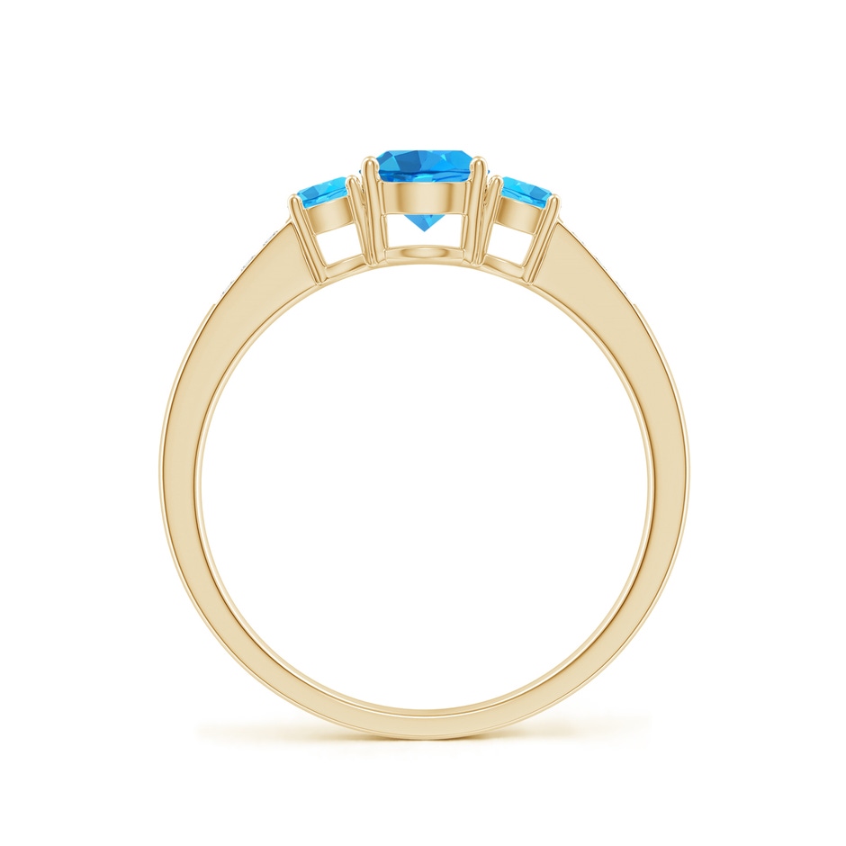 5mm AAAA Three Stone Round Swiss Blue Topaz Ring with Diamond Accents in Yellow Gold side-1
