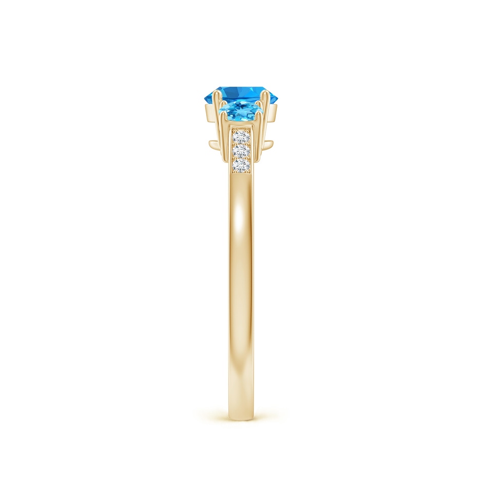 5mm AAAA Three Stone Round Swiss Blue Topaz Ring with Diamond Accents in Yellow Gold side-2