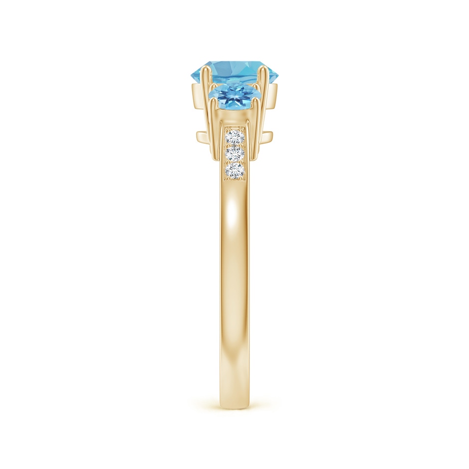 6mm A Three Stone Round Swiss Blue Topaz Ring with Diamond Accents in Yellow Gold side-2