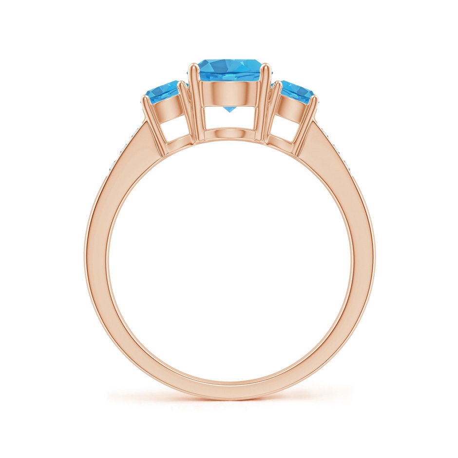 6mm AA Three Stone Round Swiss Blue Topaz Ring with Diamond Accents in Rose Gold side-1