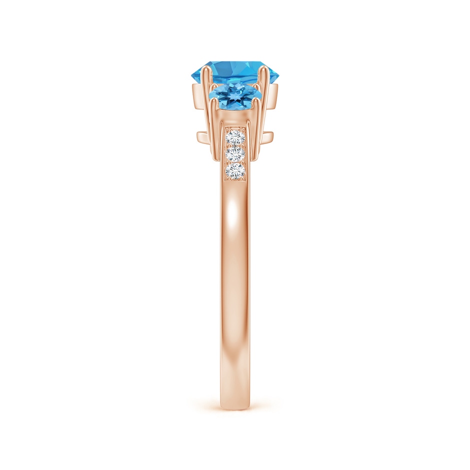 6mm AA Three Stone Round Swiss Blue Topaz Ring with Diamond Accents in Rose Gold side-2