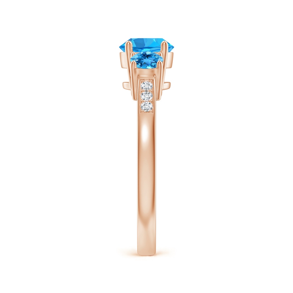 6mm AAA Three Stone Round Swiss Blue Topaz Ring with Diamond Accents in Rose Gold side-2