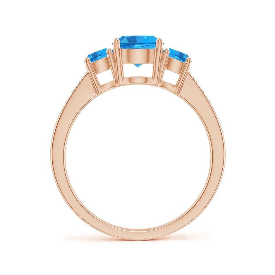 6mm AAAA Three Stone Round Swiss Blue Topaz Ring with Diamond Accents in Rose Gold side-1