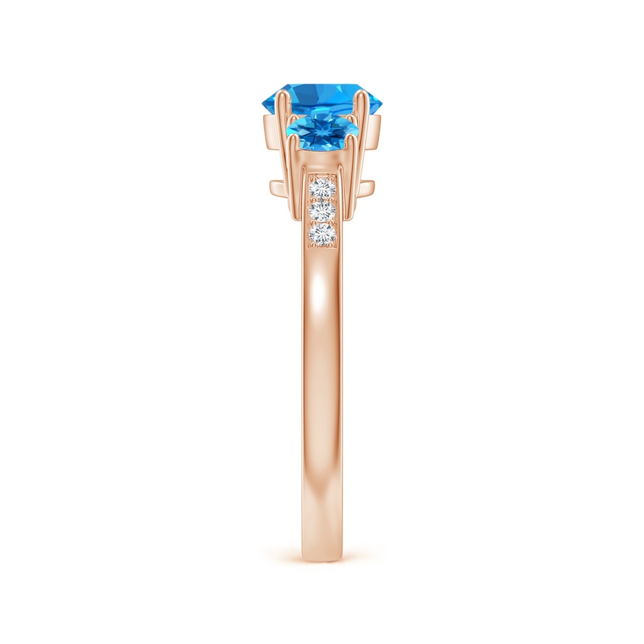 6mm AAAA Three Stone Round Swiss Blue Topaz Ring with Diamond Accents in Rose Gold side-2