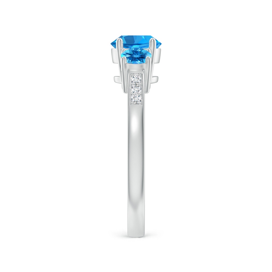 6mm AAAA Three Stone Round Swiss Blue Topaz Ring with Diamond Accents in White Gold side-2