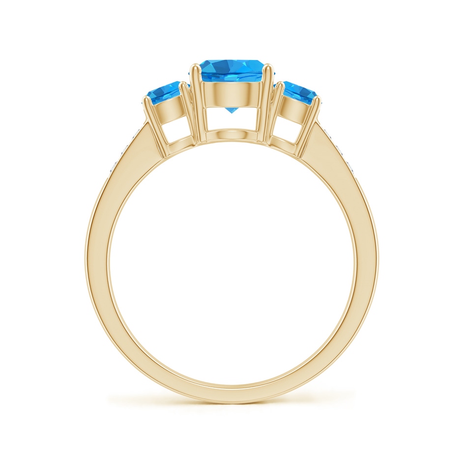 6mm AAAA Three Stone Round Swiss Blue Topaz Ring with Diamond Accents in Yellow Gold side-1