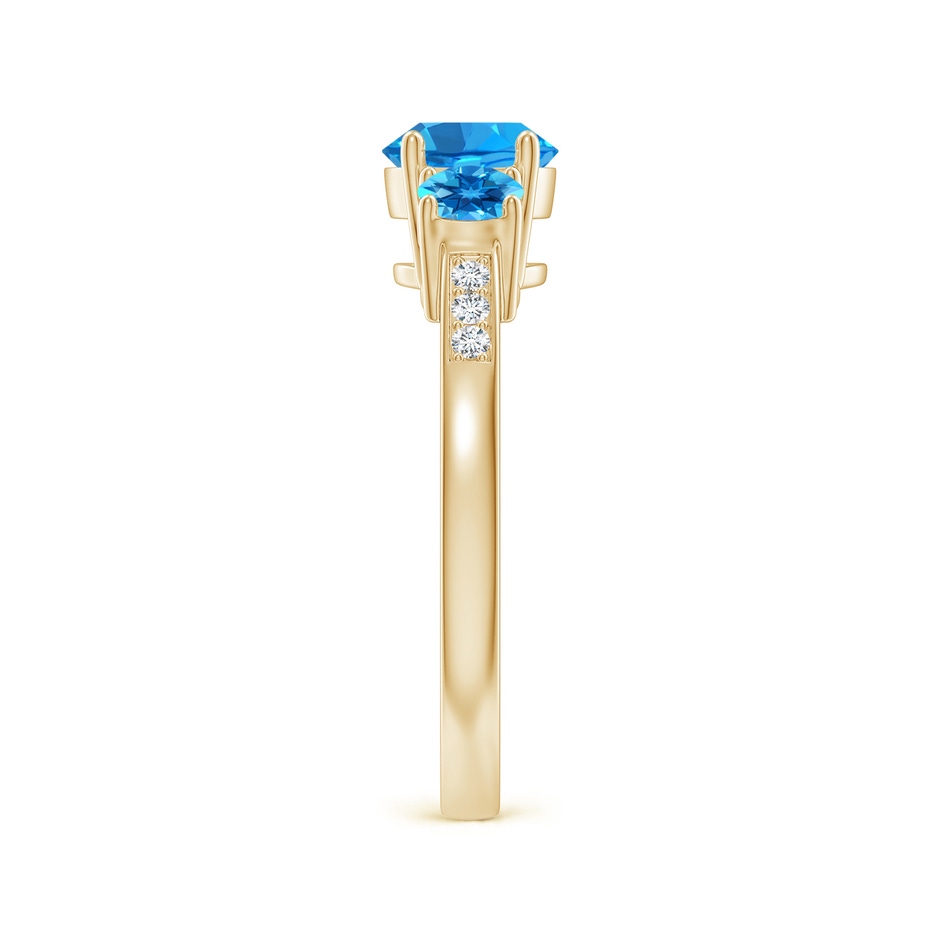 6mm AAAA Three Stone Round Swiss Blue Topaz Ring with Diamond Accents in Yellow Gold side-2