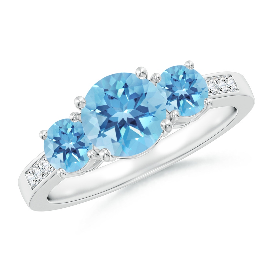 7mm A Three Stone Round Swiss Blue Topaz Ring with Diamond Accents in P950 Platinum 