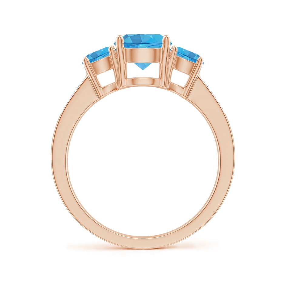 7mm AA Three Stone Round Swiss Blue Topaz Ring with Diamond Accents in Rose Gold side-1