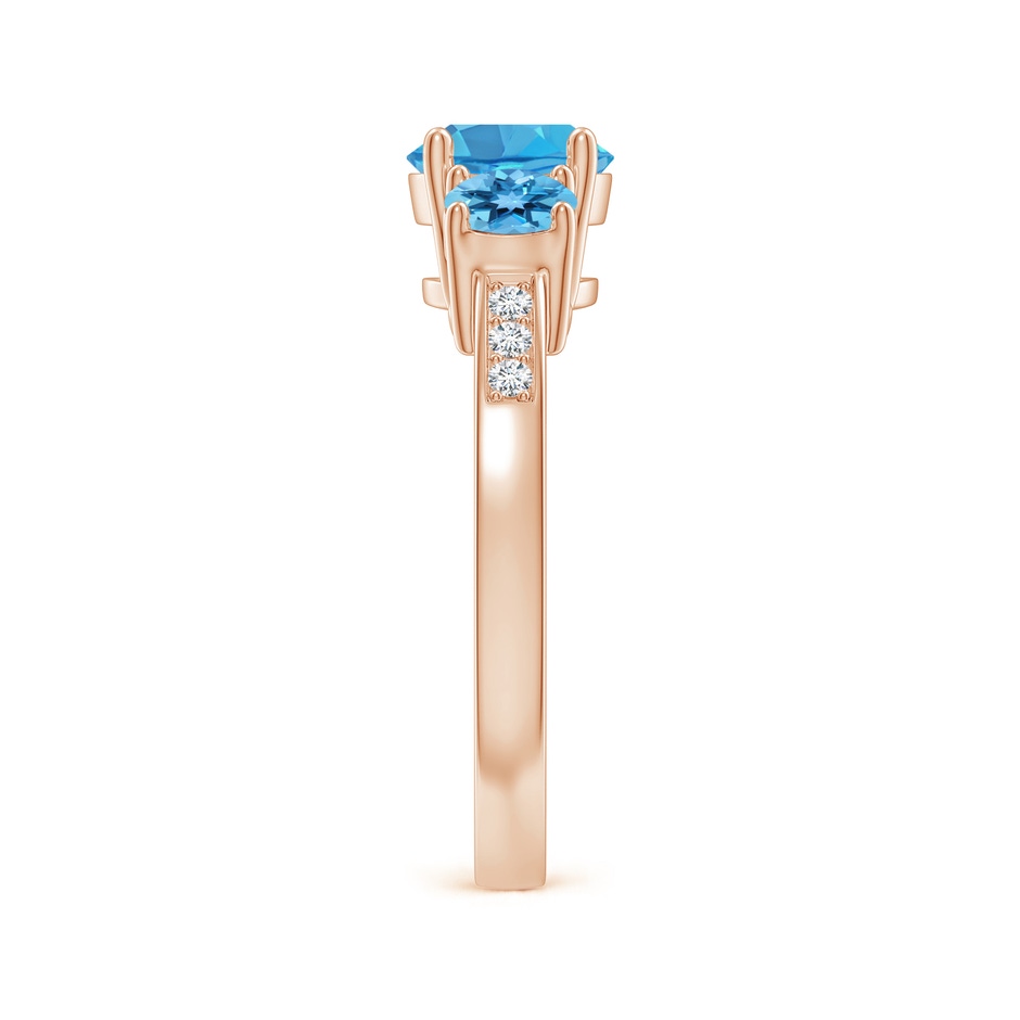 7mm AA Three Stone Round Swiss Blue Topaz Ring with Diamond Accents in Rose Gold side-2