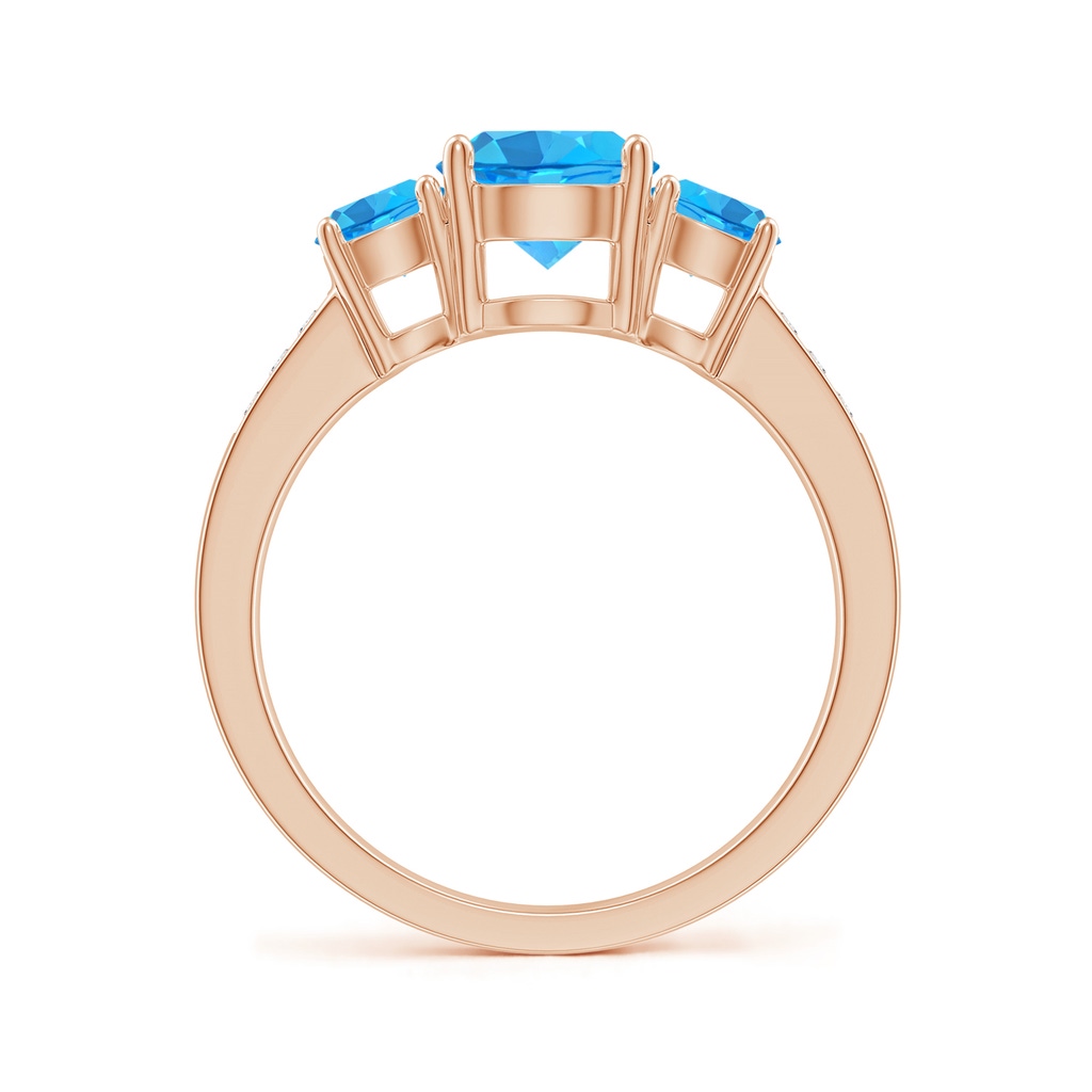 7mm AAA Three Stone Round Swiss Blue Topaz Ring with Diamond Accents in Rose Gold Side-1