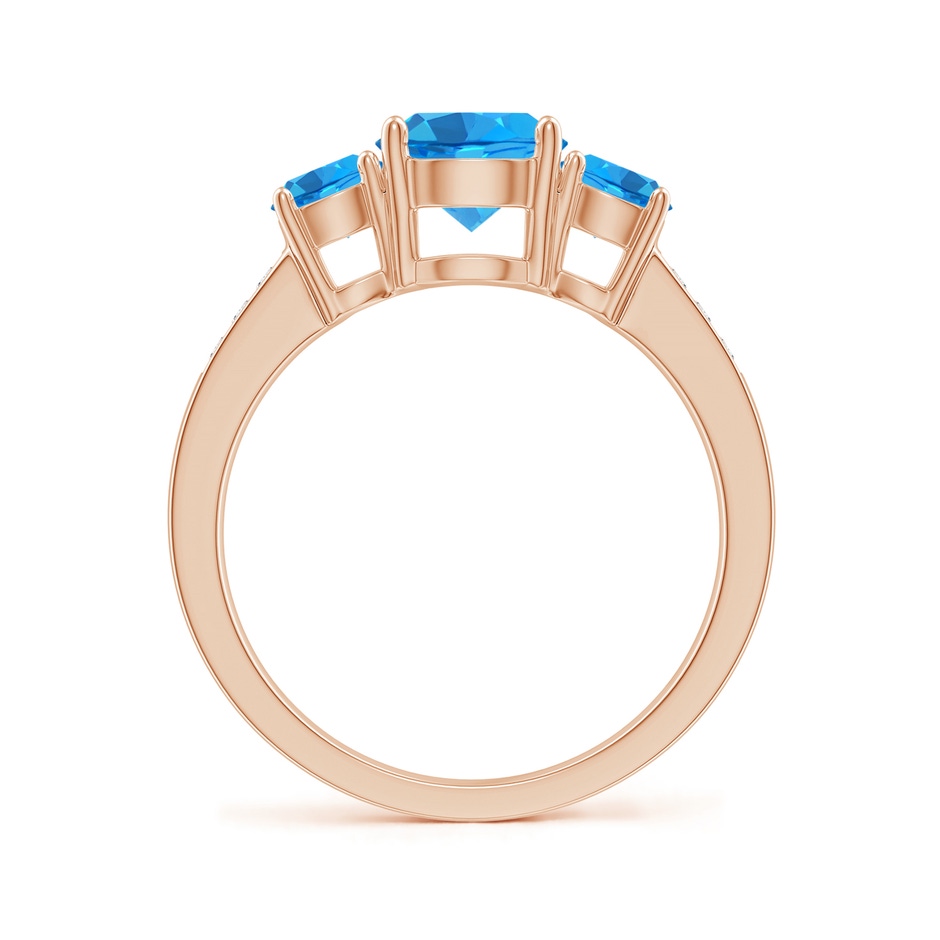 7mm AAAA Three Stone Round Swiss Blue Topaz Ring with Diamond Accents in Rose Gold side-1