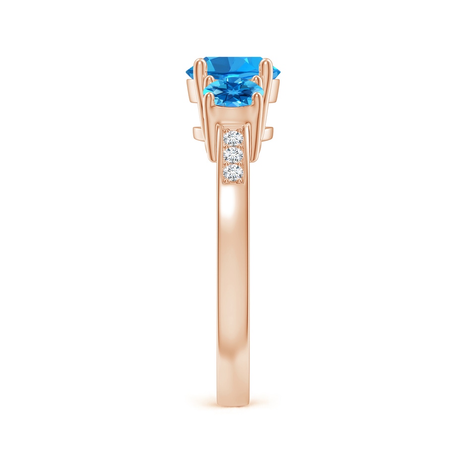 7mm AAAA Three Stone Round Swiss Blue Topaz Ring with Diamond Accents in Rose Gold side-2