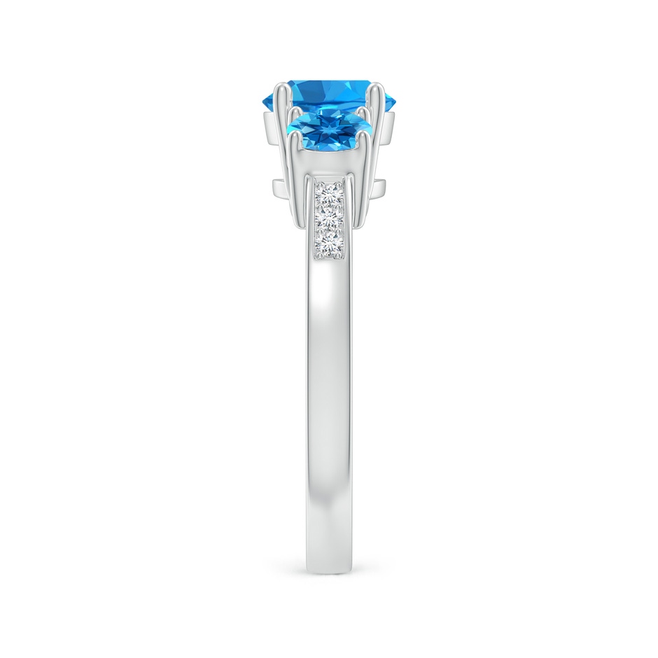 7mm AAAA Three Stone Round Swiss Blue Topaz Ring with Diamond Accents in White Gold side-2