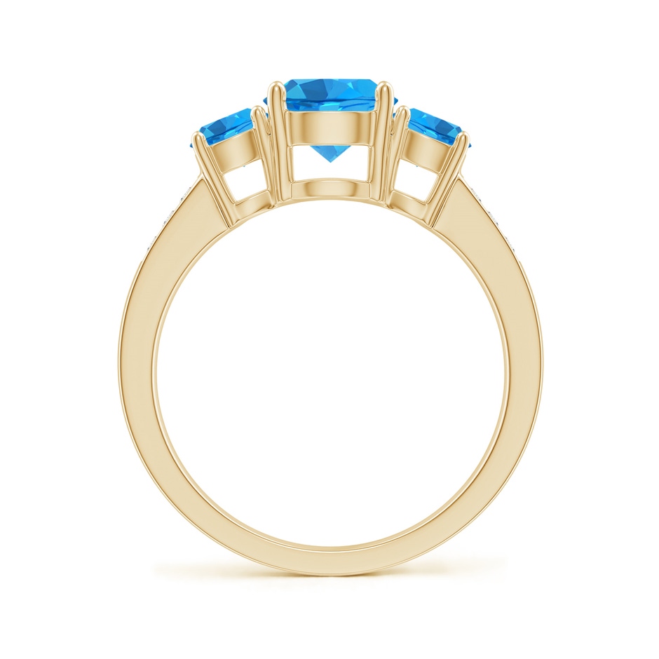 7mm AAAA Three Stone Round Swiss Blue Topaz Ring with Diamond Accents in Yellow Gold side-1