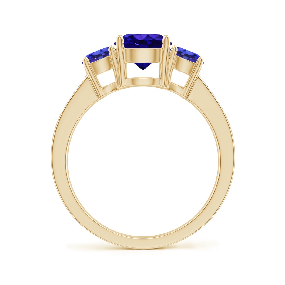 7mm AAAA Three Stone Round Tanzanite Ring with Diamond Accents in Yellow Gold side-1