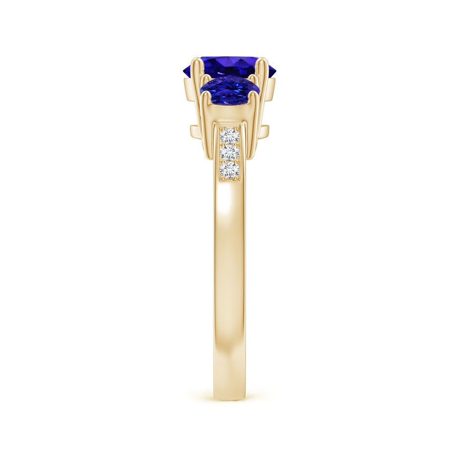 7mm AAAA Three Stone Round Tanzanite Ring with Diamond Accents in Yellow Gold side-2