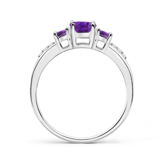 7x5mm AAA Oval Amethyst Three Stone Ring with Diamond Accents in White Gold Product Image