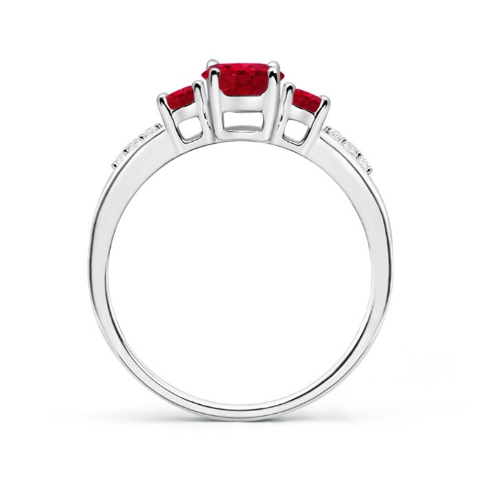 7x5mm AAA Oval Ruby Three Stone Ring with Diamond Accents in White Gold Product Image
