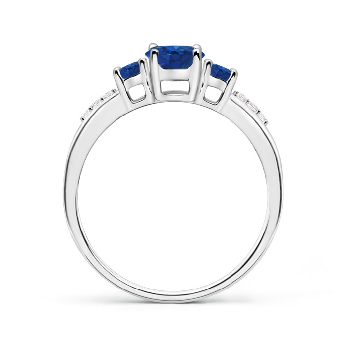 7x5mm AAA Oval Sapphire Three Stone Ring with Diamond Accents in White Gold Product Image