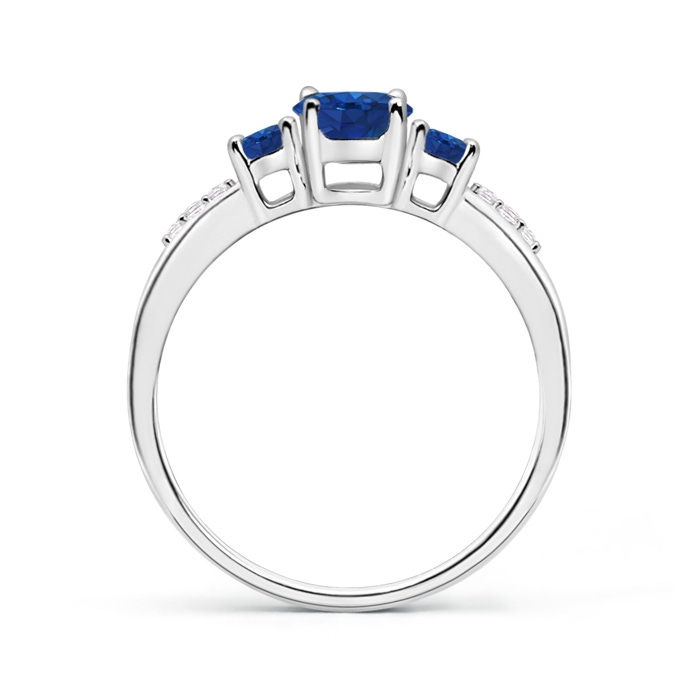 7x5mm AAA Oval Sapphire Three Stone Ring with Diamond Accents in White Gold product image