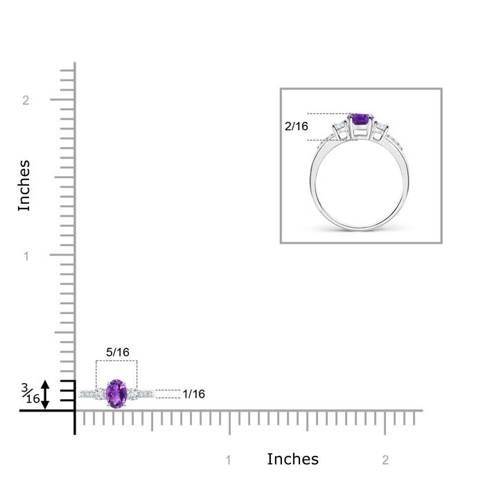 5x3mm AAA Classic Oval Amethyst and Round Diamond Three Stone Ring in White Gold Product Image