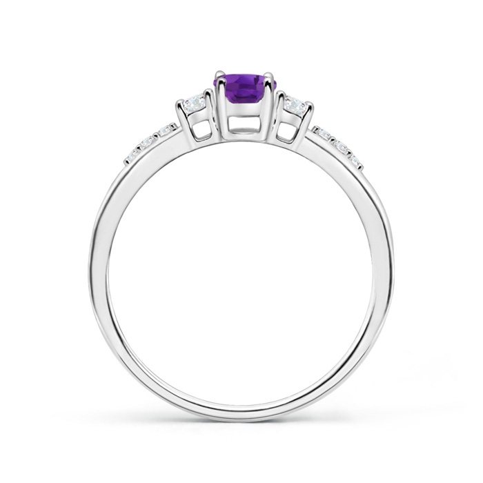 6x4mm AAA Classic Oval Amethyst and Round Diamond Three Stone Ring in White Gold Product Image