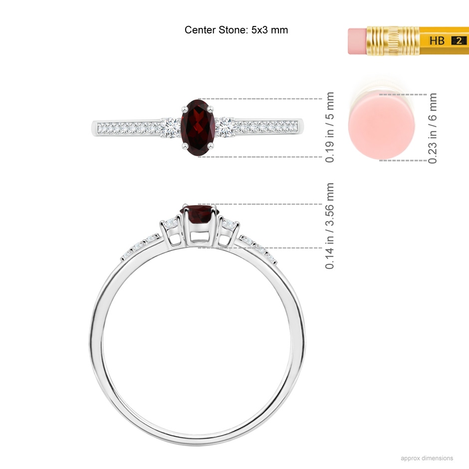 5x3mm A Classic Oval Garnet and Round Diamond Three Stone Ring in P950 Platinum ruler