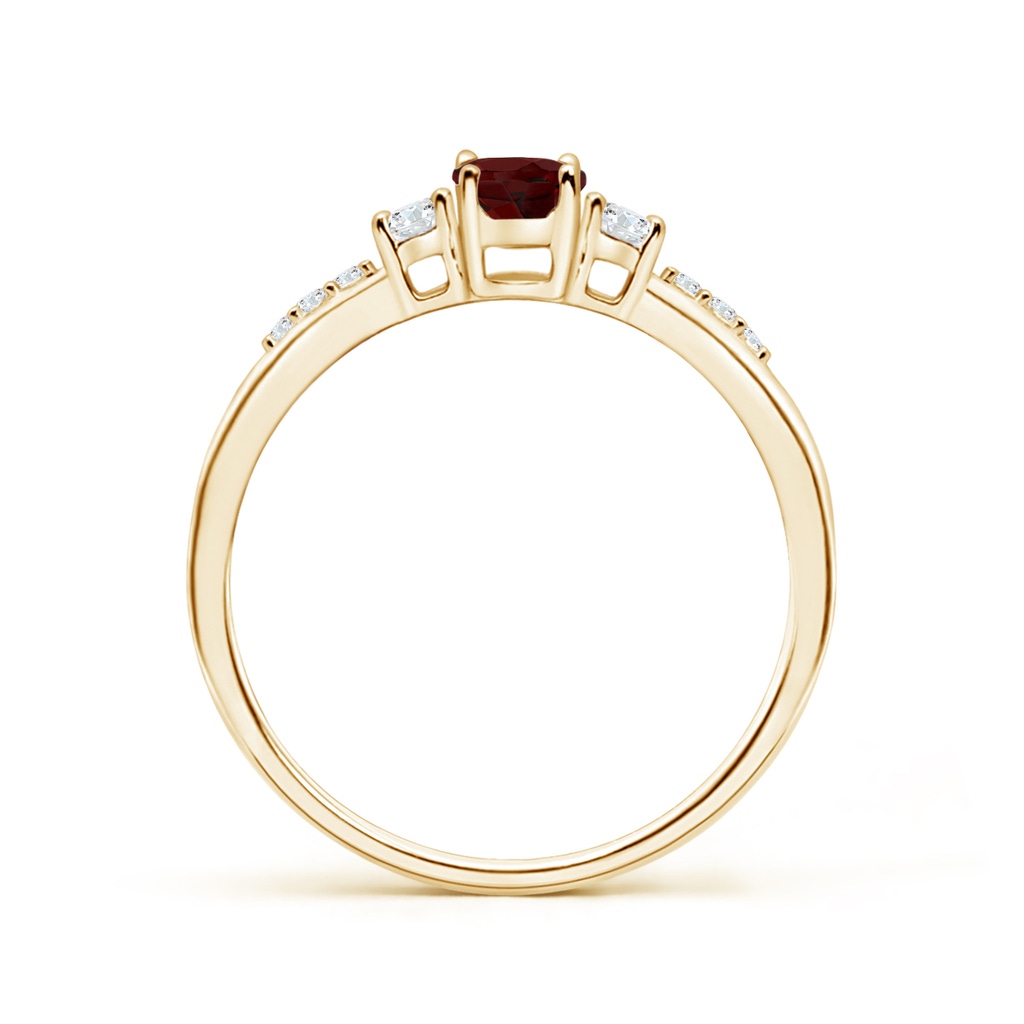 6x4mm AAA Classic Oval Garnet and Round Diamond Three Stone Ring in Yellow Gold - side 199