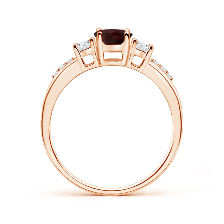 7x5mm A Classic Oval Garnet and Round Diamond Three Stone Ring in Rose Gold side 199