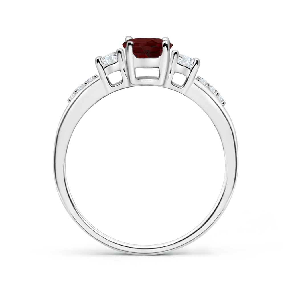 7x5mm AAA Classic Oval Garnet and Round Diamond Three Stone Ring in White Gold - side 199