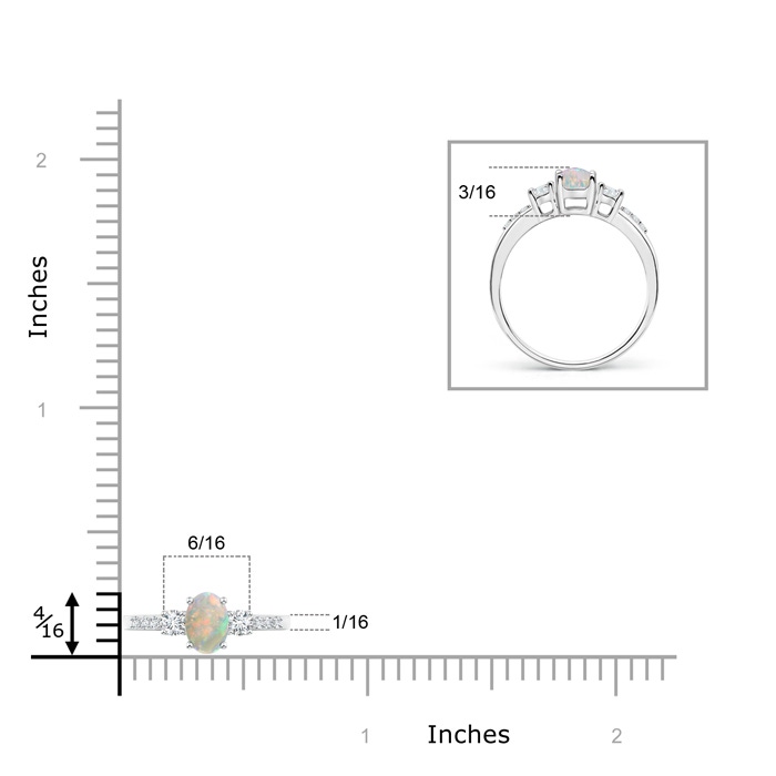 6x4mm AAAA Classic Oval Opal and Round Diamond Three Stone Ring in P950 Platinum product image
