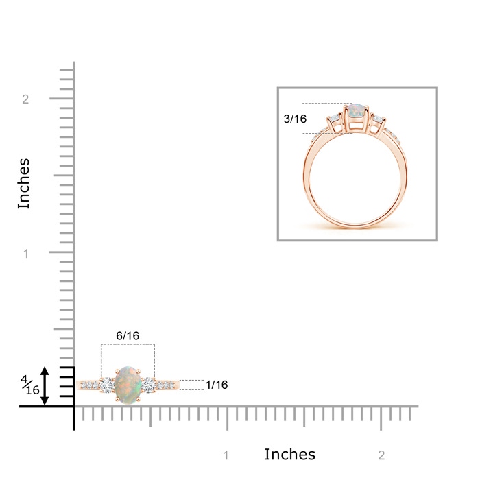 6x4mm AAAA Classic Oval Opal and Round Diamond Three Stone Ring in Rose Gold product image