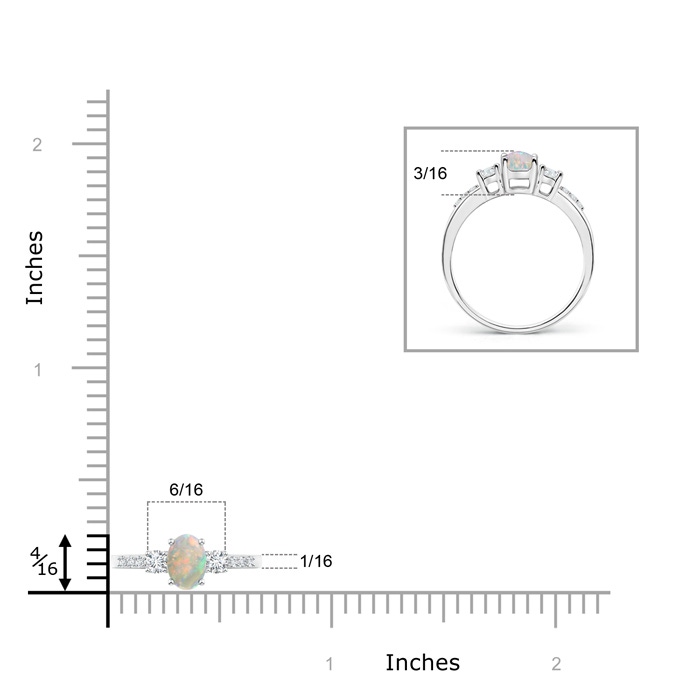 6x4mm AAAA Classic Oval Opal and Round Diamond Three Stone Ring in White Gold product image