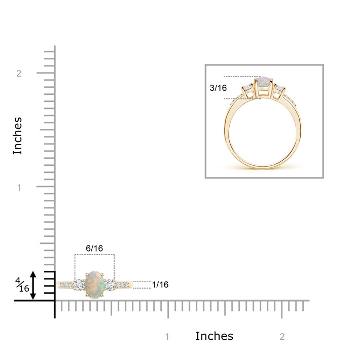 6x4mm AAAA Classic Oval Opal and Round Diamond Three Stone Ring in Yellow Gold product image