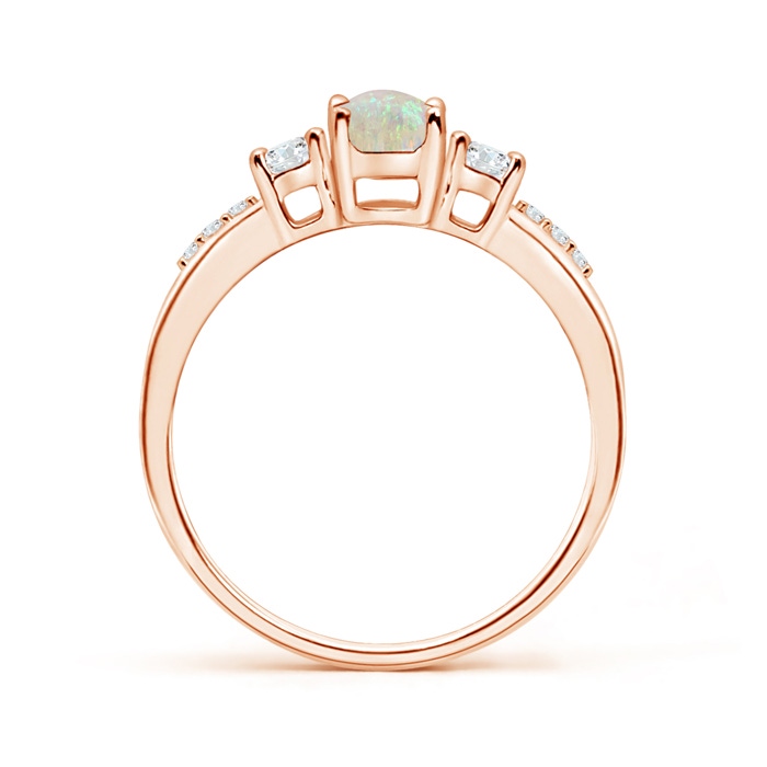 7x5mm AAA Classic Oval Opal and Round Diamond Three Stone Ring in Rose Gold product image