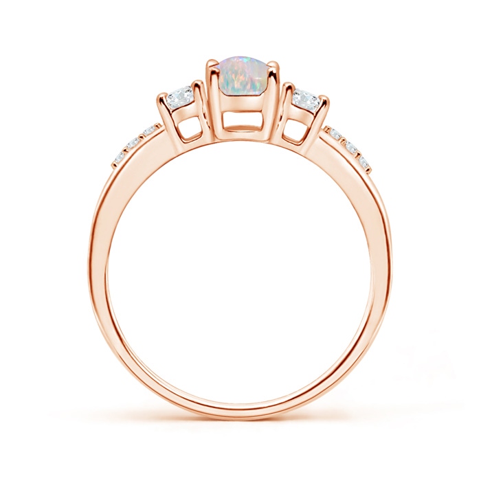 7x5mm AAAA Classic Oval Opal and Round Diamond Three Stone Ring in Rose Gold product image