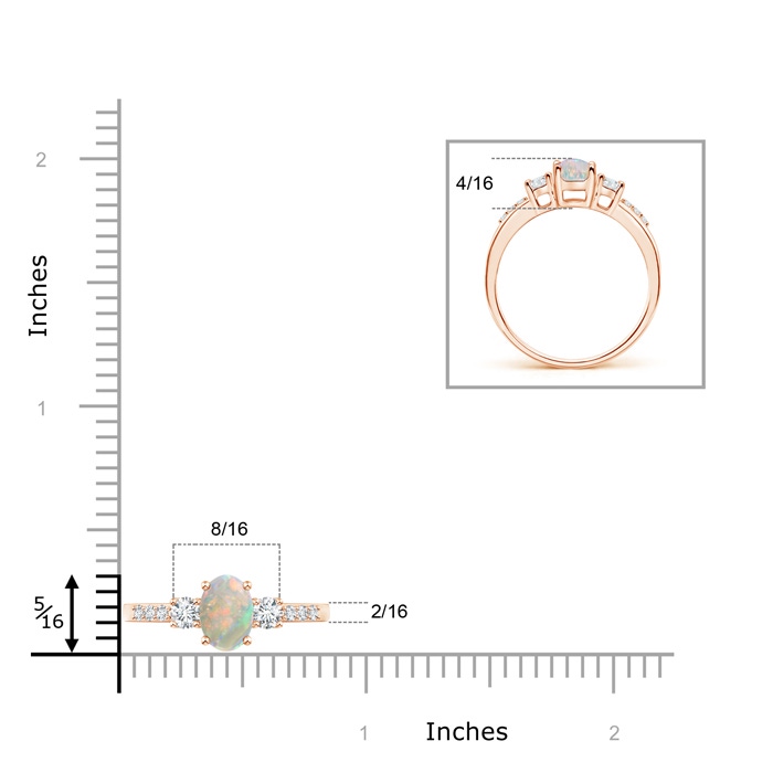 7x5mm AAAA Classic Oval Opal and Round Diamond Three Stone Ring in Rose Gold product image