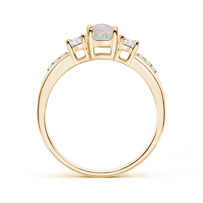 7x5mm AAAA Classic Oval Opal and Round Diamond Three Stone Ring in Yellow Gold product image