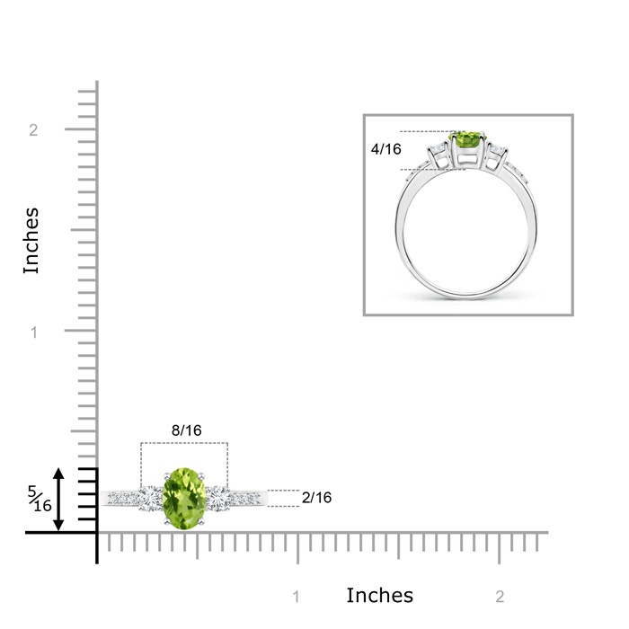 7x5mm AAA Classic Oval Peridot and Round Diamond Three Stone Ring in White Gold product image