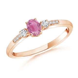 5x3mm AA Classic Oval Pink Tourmaline and Diamond Three Stone Ring in Rose Gold