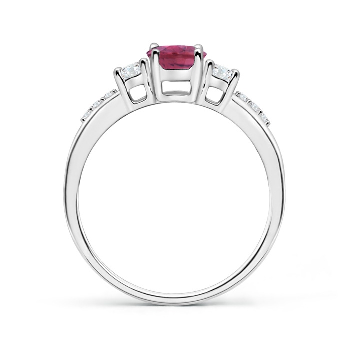 7x5mm AAA Classic Oval Pink Tourmaline and Diamond Three Stone Ring in White Gold Product Image