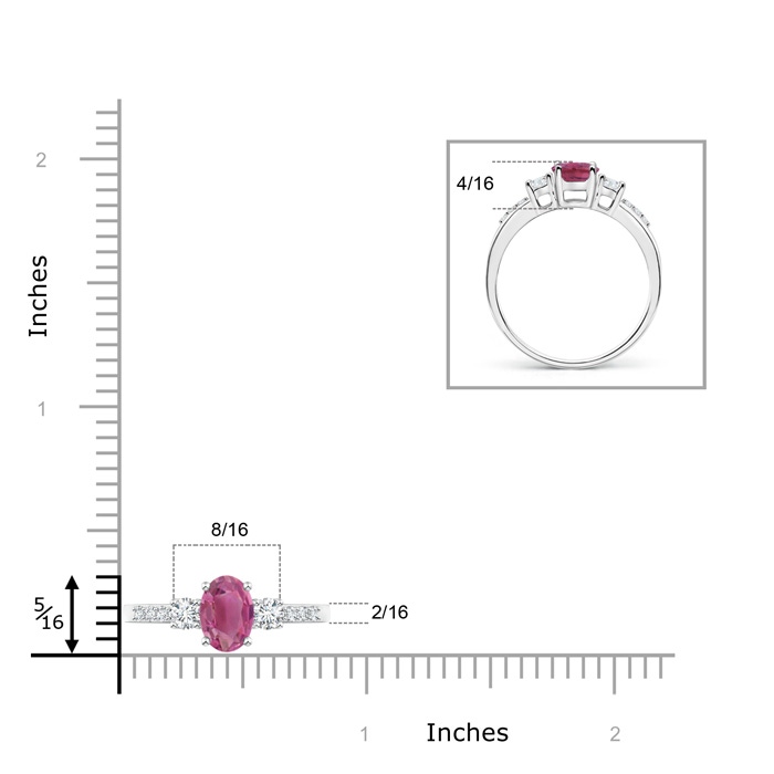 7x5mm AAA Classic Oval Pink Tourmaline and Diamond Three Stone Ring in White Gold Product Image