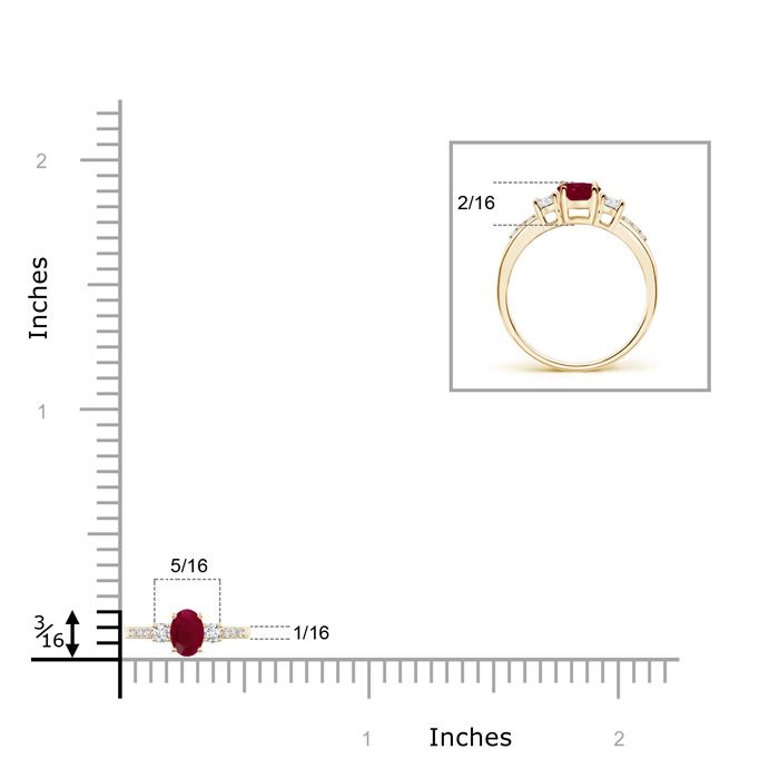 5x3mm A Classic Oval Ruby and Round Diamond Three Stone Ring in Yellow Gold product image
