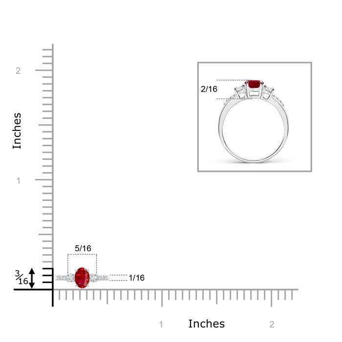 5x3mm AAA Classic Oval Ruby and Round Diamond Three Stone Ring in White Gold product image