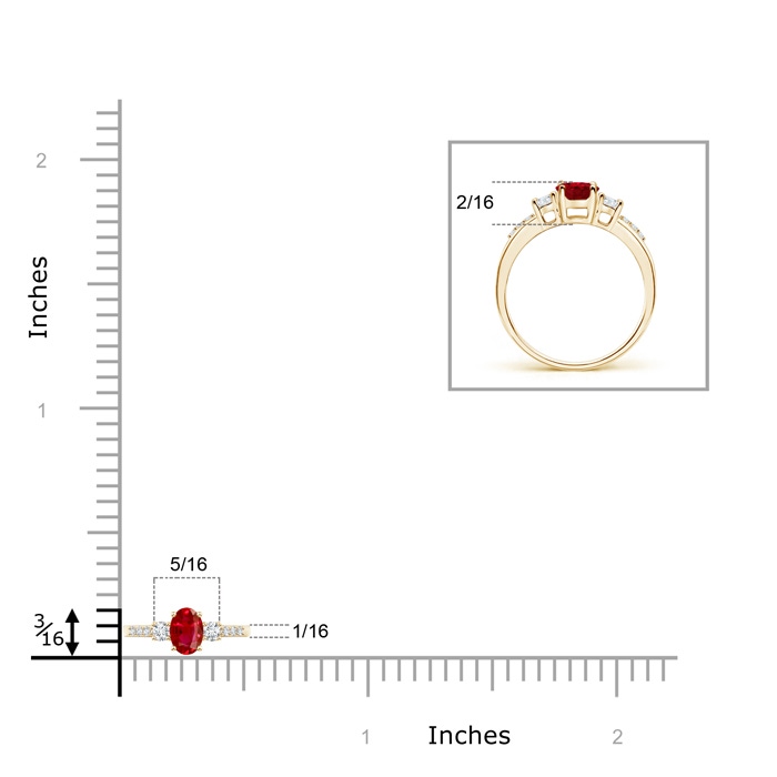 5x3mm AAA Classic Oval Ruby and Round Diamond Three Stone Ring in Yellow Gold product image